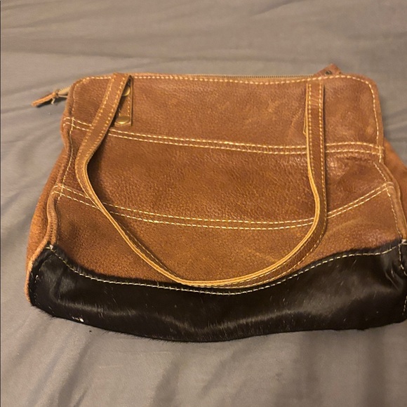 Myra bagStylish Brown and Black Leather Women's Bag - Picture 3 of 3